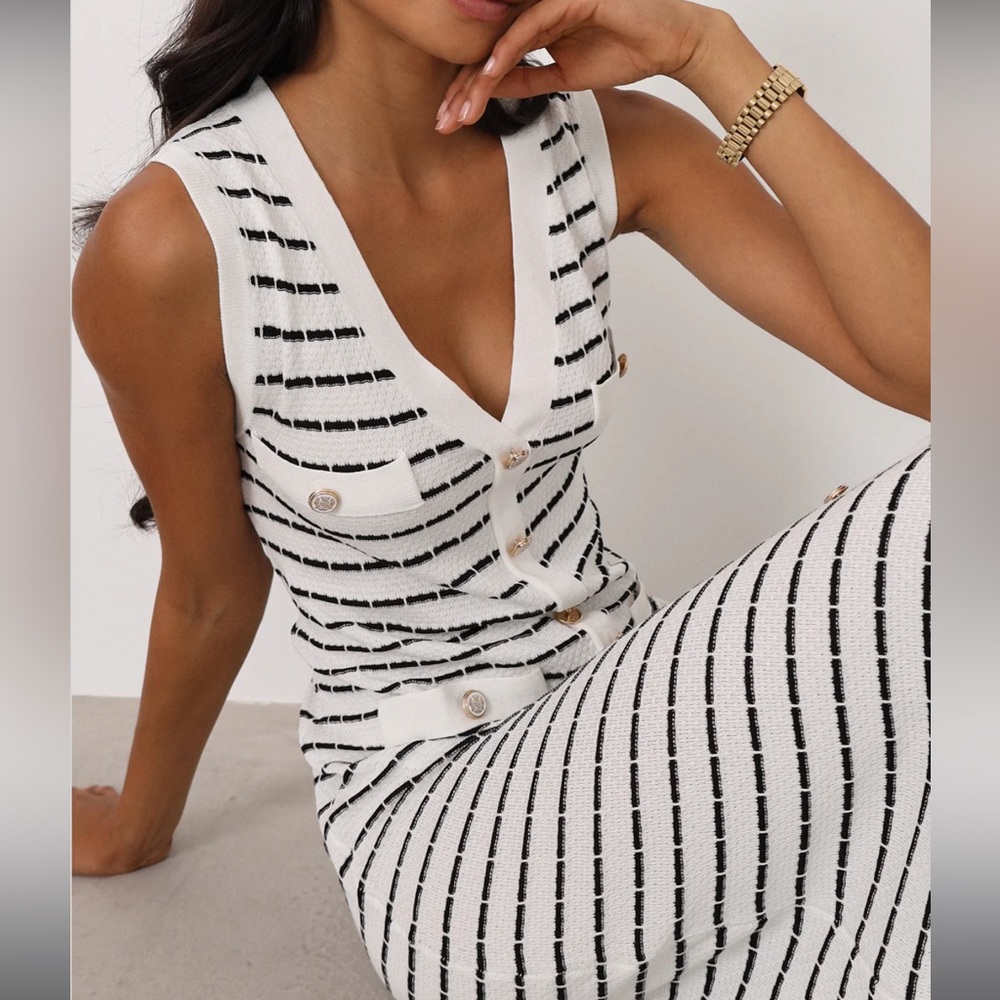 Vita Grace “Ava” Knitted Striped Button Down Dress